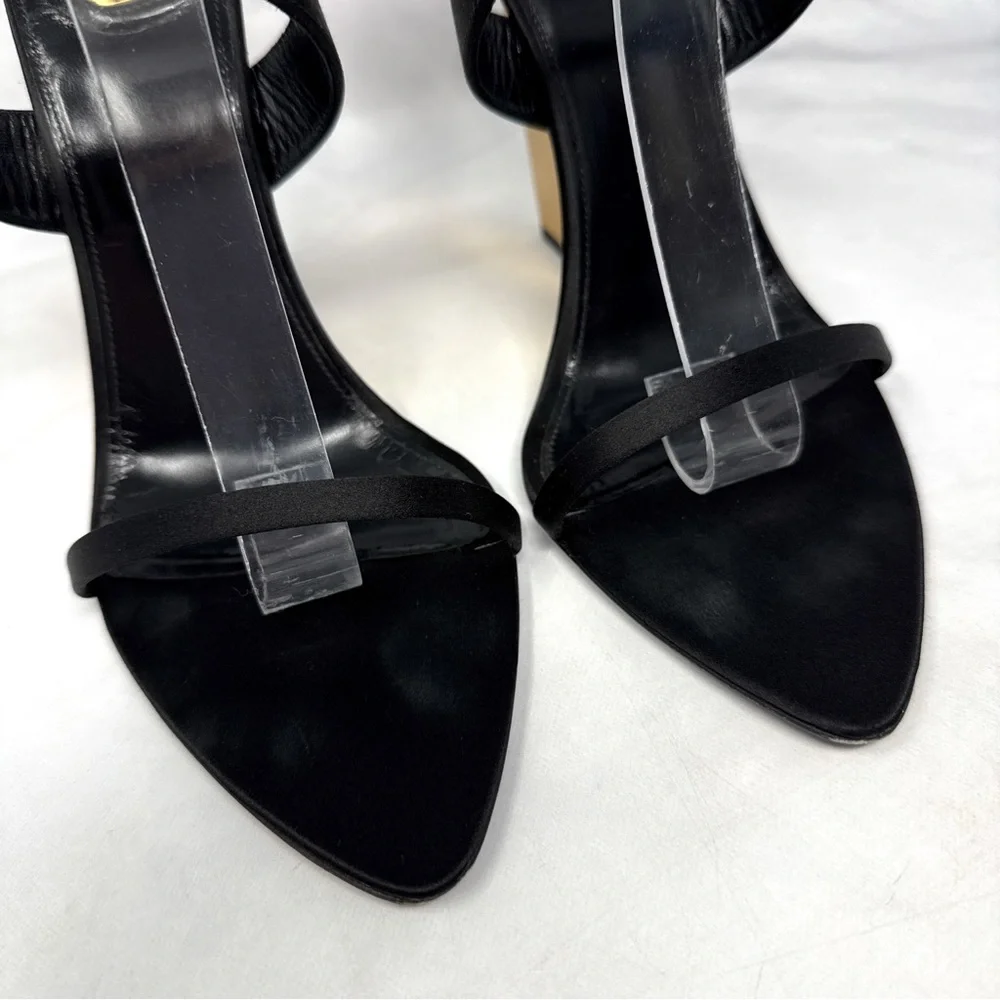 Saint Laurent Salome 110 Silk Satin Metallic Leather Wedge Sandal Heels Black - Picture 6 of 16